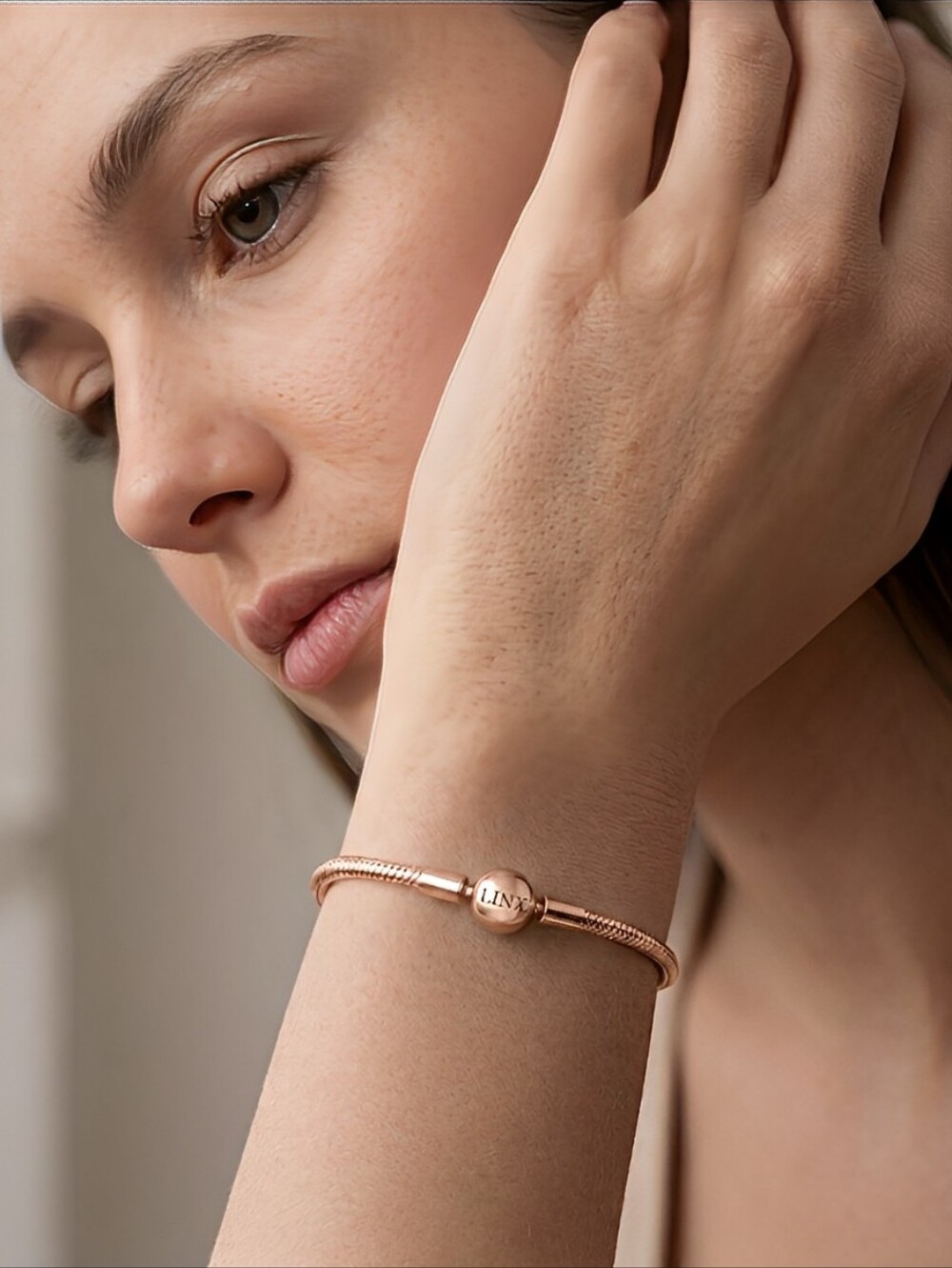 Authentic Linx Snake Chain Rose Gold Charm Bracelet